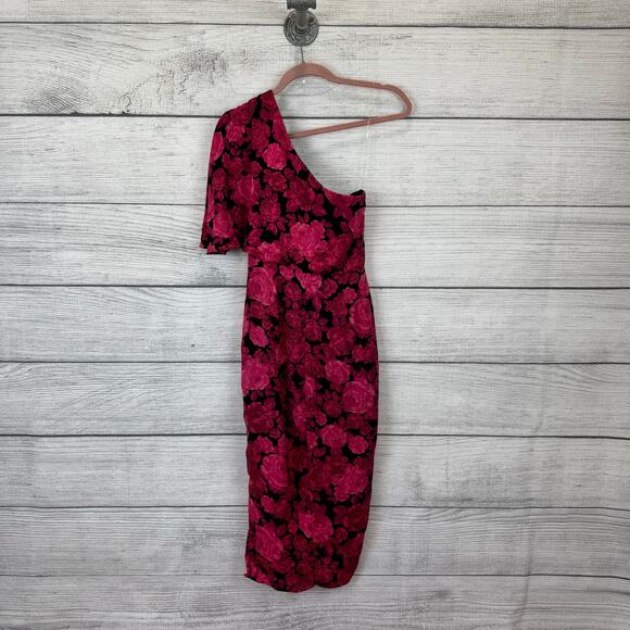 Do+Be Women's Pink & Black Floral One Shoulder Midi Dress Size Small - Picture 8 of 10